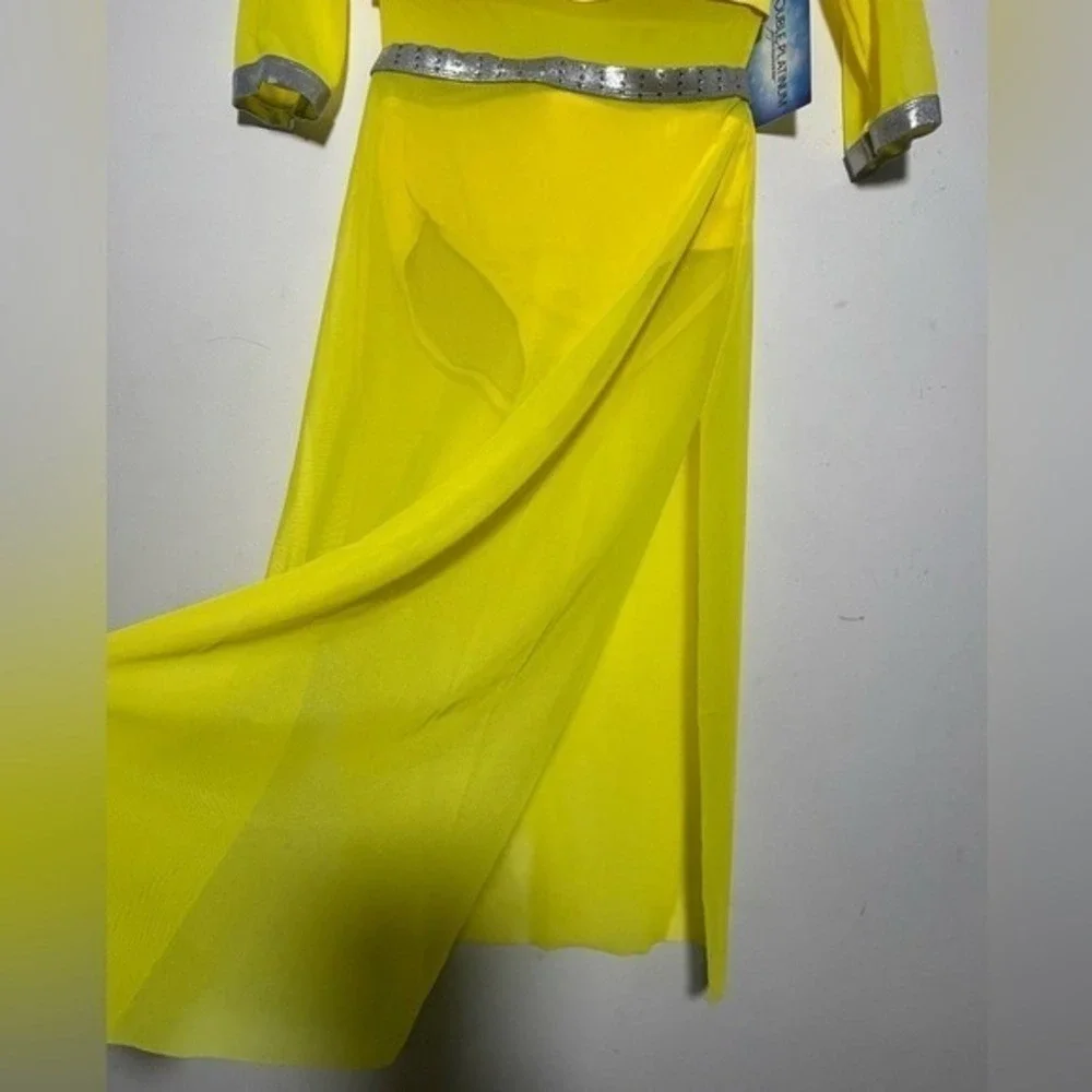 Double Platinum Yellow Lyrical Jazz Contemporary Dance Costume Leo with Skirt CL